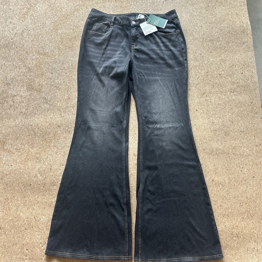 Halara Women's Black Solid Flared Stretch Denim Jeans 5-Pocket Large Tall